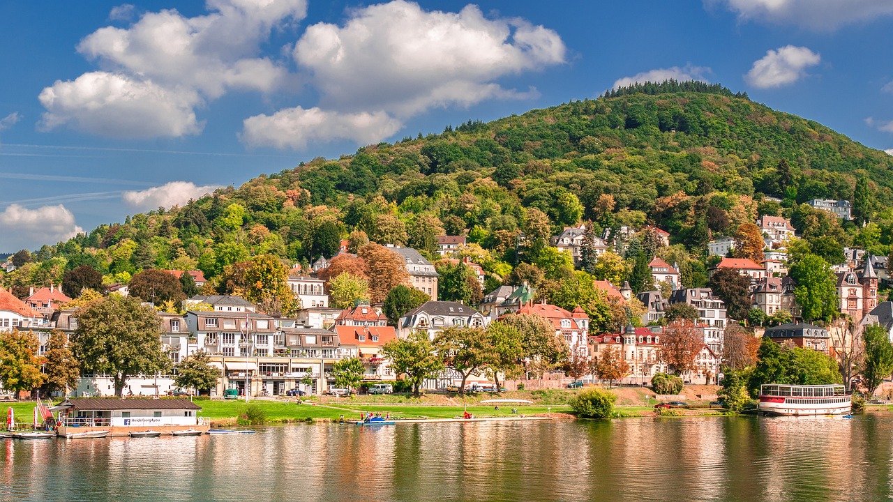 landscape, city, riverbank, heidelberg, reflection, heidelberg, heidelberg, heidelberg, heidelberg, heidelberg